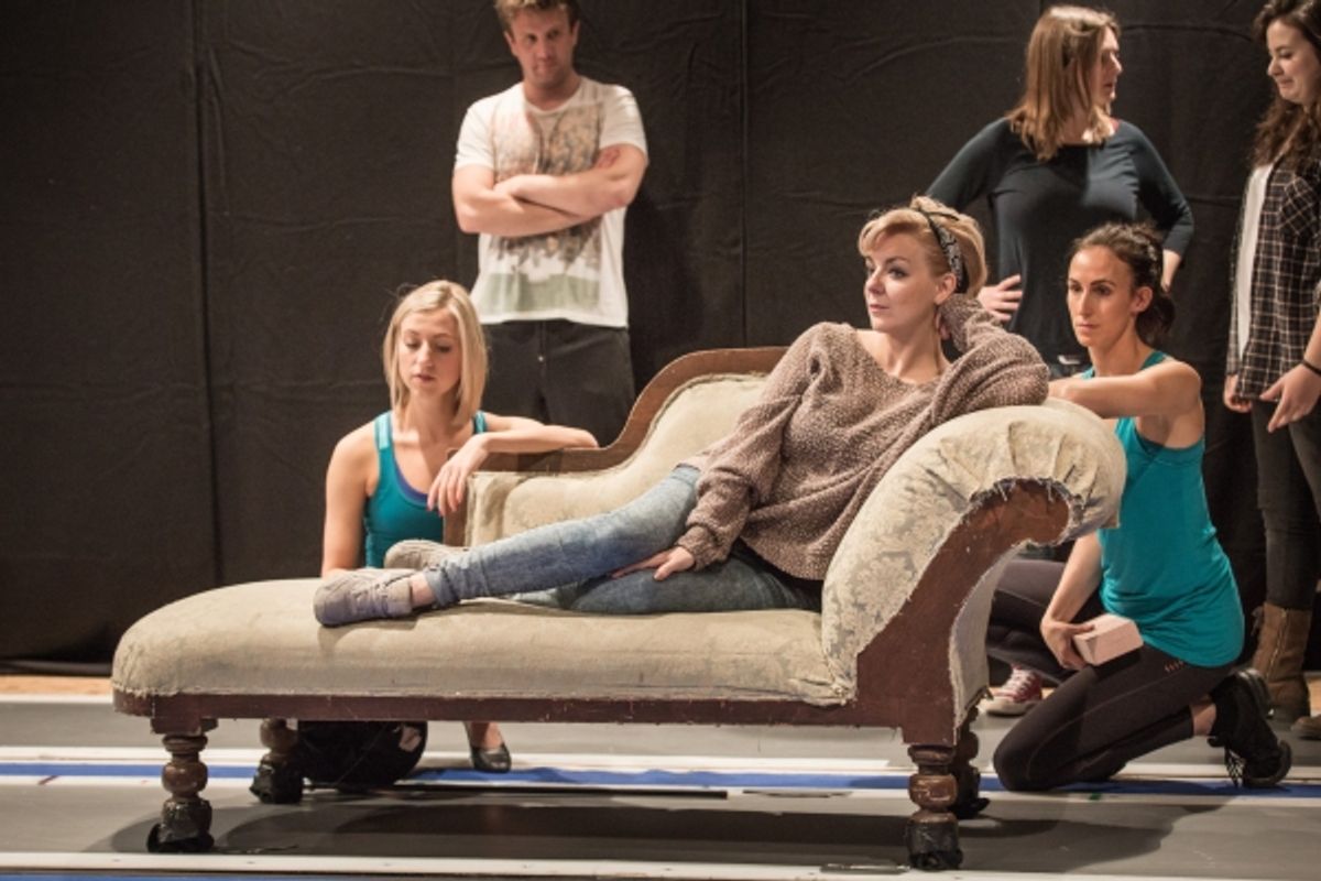 Foreground: Rebecca Fennelly, Sheridan Smith, Kelly Homewood. Background: Stuart Ramsay at 
