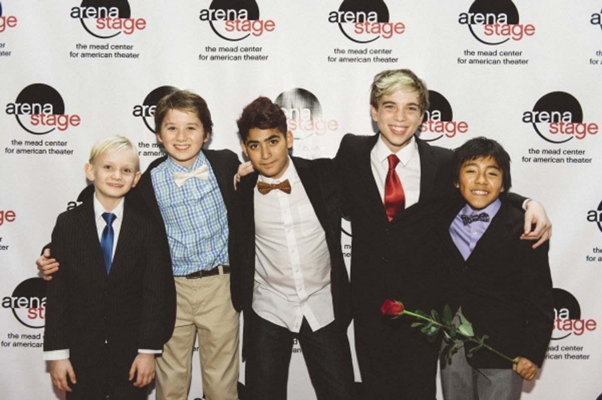 Jake Heston Miller (Oliver) with Workhouse Boys/Members of Faginâ€s Gang Ethan Van Slyke, Mohammed Badawi, Henry Niepoetter and Sebastian Gervas at 