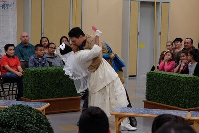 Monique Gaffney as Beatrice and Christopher Salazar as Benedick Photo