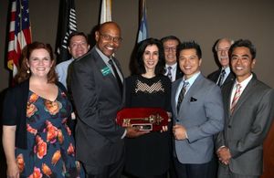 Donna Lynne Champlin, Councilman Mike Spence, Mayor Fredrick Sykes, Aline Brosh McKen Photo