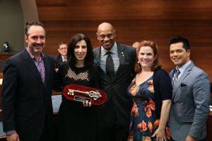Thom Sherman, Aline Brosh McKenna, Mayor Fredrick Sykes, Donna Lynne Champlin, and Vi Photo