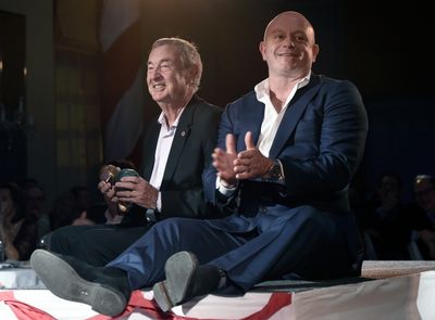 Drummer of Pink Floyd Nick Mason and actor Ross Kemp Photo