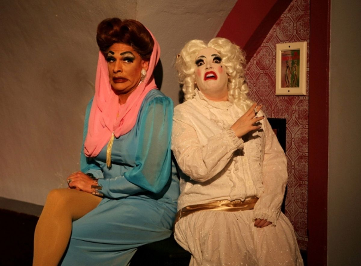 ''Two Old Broads'' - Joan Crawford (David Cerda) and Bette Davis, the Ghost of Christmas Future (Caitlin Jackson) bemoan the fate of women in Hollywood at 