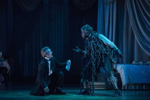 Jonathan Smoots as Ebenezer Scrooge and Chike Johnson as Ghost of Marley Photo