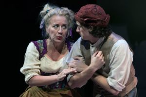 Mistress Quickly (Kristie Dale Sanders) and Peter Simple (Julian Gordon) exchange secrets @ BroadwayWorld Mistress Quickly (Kristie Dale Sanders) and Peter Simple (Julian Gordon) exchange sec Photo