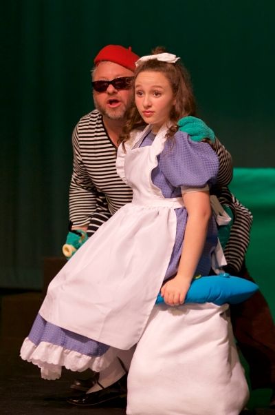 Robin Frome as The Caterpillar and Nicole Kalitsas as Alice Photo
