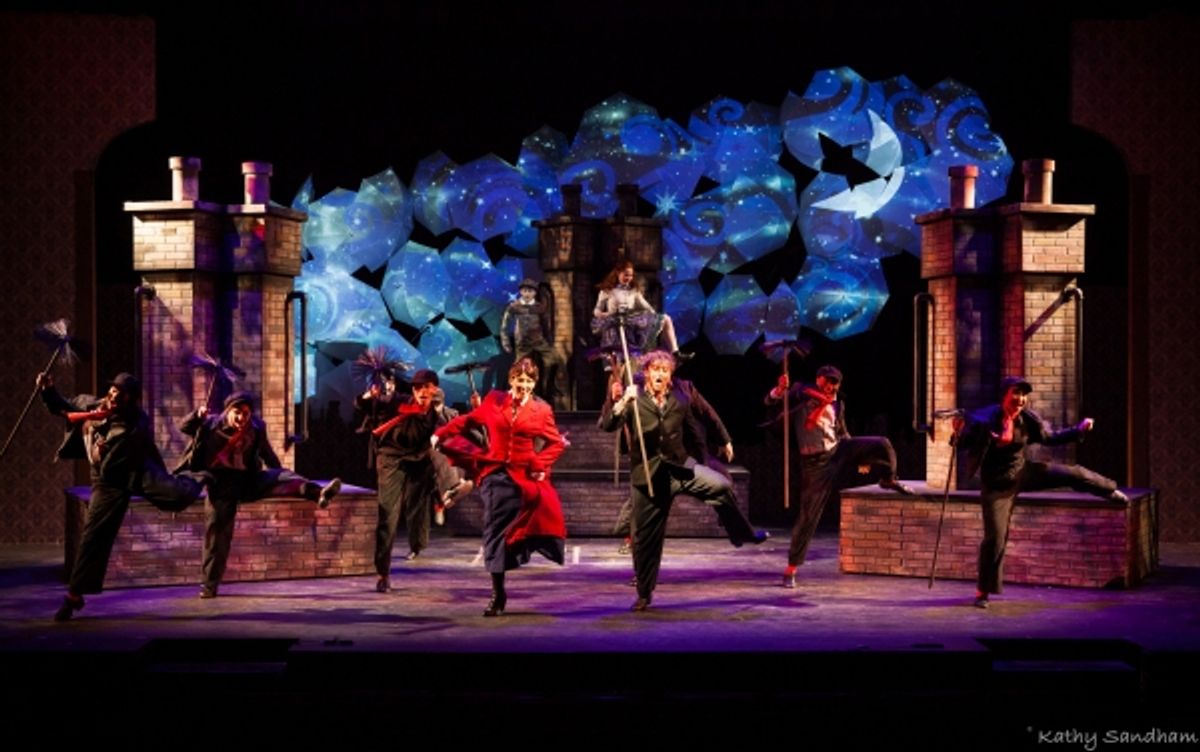 The MARY POPPINS cast with Rebecca Pitcher*, Joseph Daso, Anna Barrett, and Matthew Ryan Thompson at 