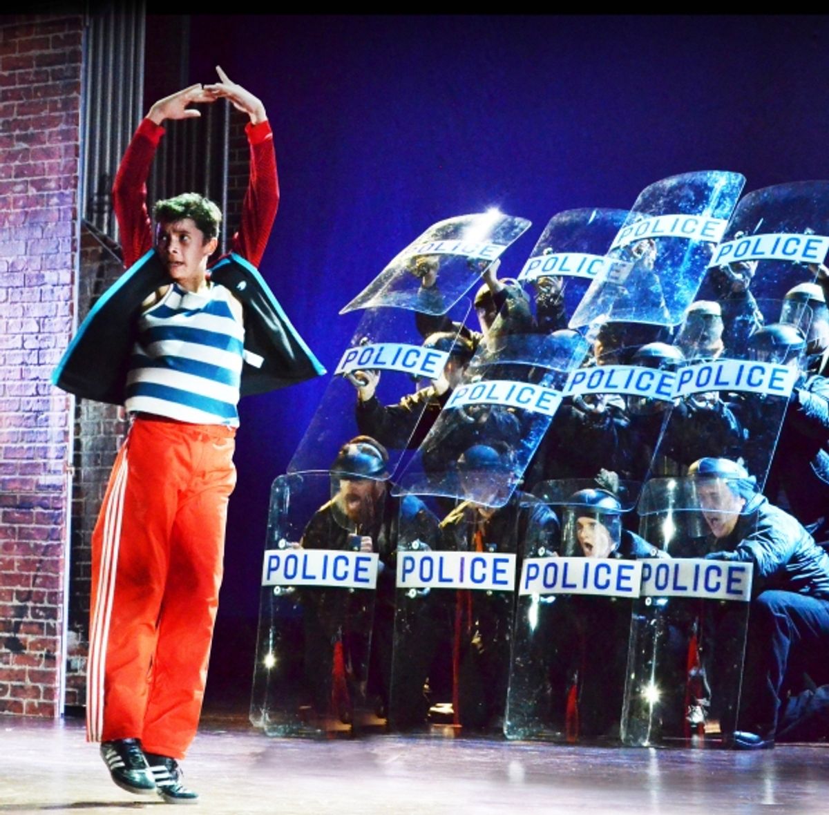 Billy (portrayed by Nicholas Dantes, left) fights to get beyond his blue-collar world and pursue his true passion of dance. Photo by Jen Vasbinder. at 