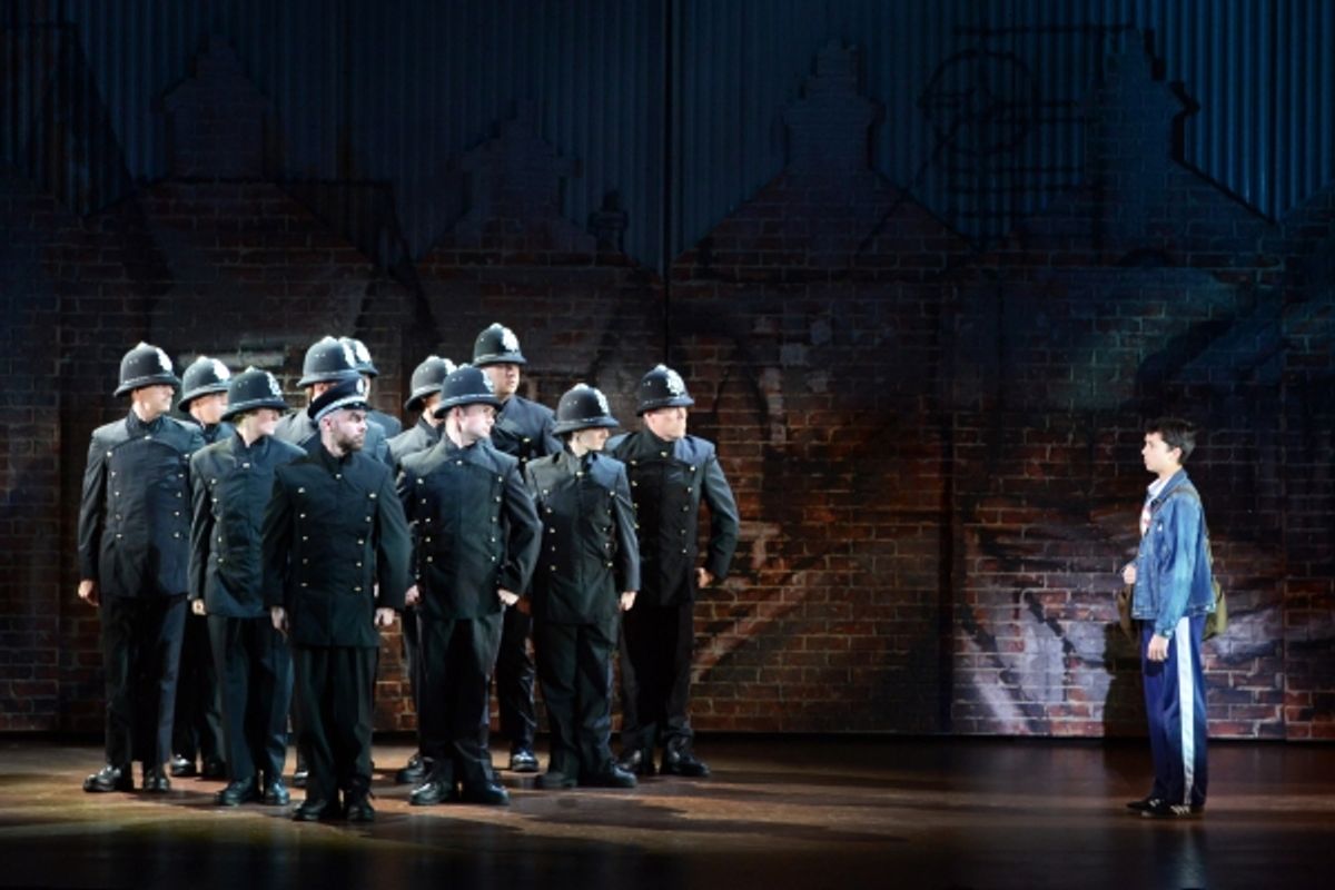 Set against the backdrop of the UK miners'' strike of 1984, police tension is high in BILLY ELLIOT THE MUSICAL. Encounters with Billy (portrayed by Nicholas Dantes, right) are no exception. Photo by Alicia Donelan. 
 at 