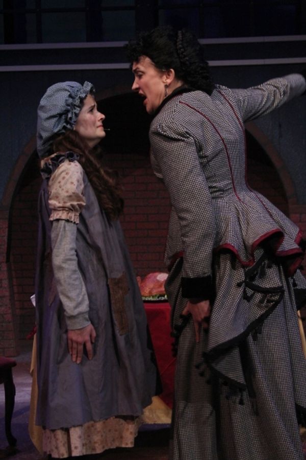 Emerson Steele as Sara and Christy Baggett as Miss Minchin Photo