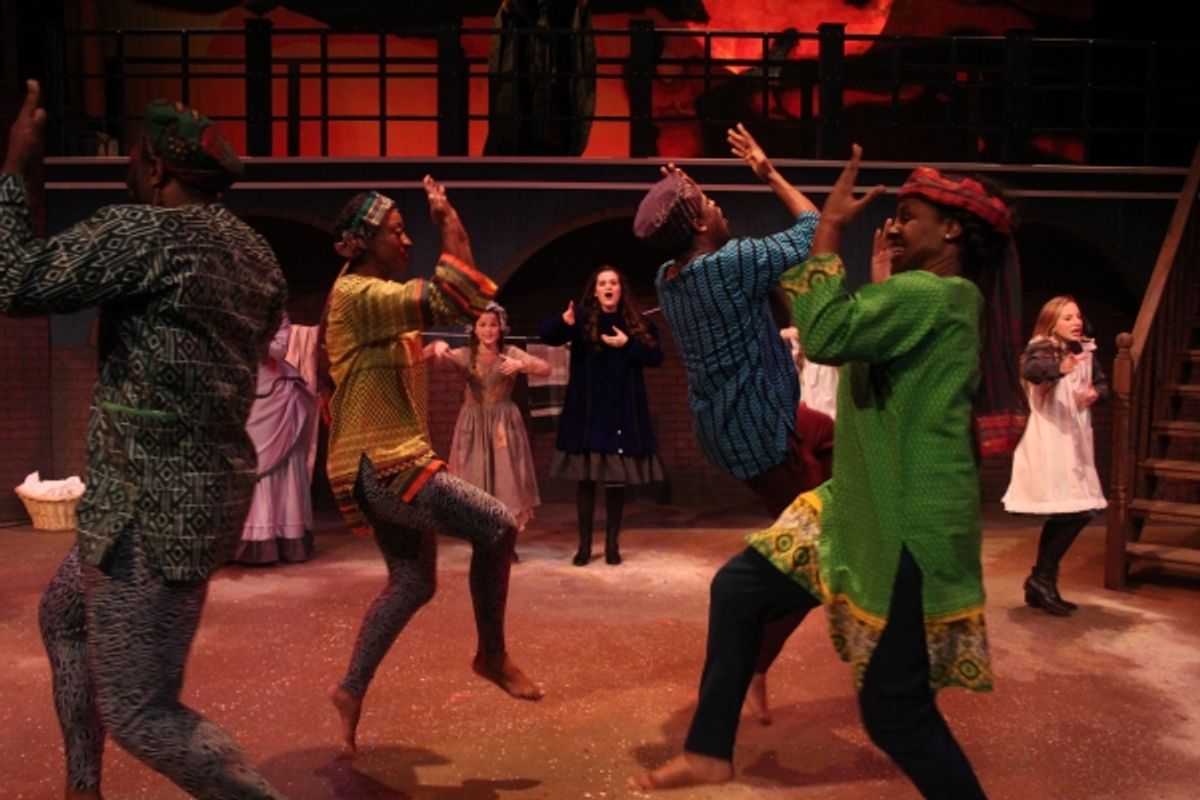 Emerson Steele as Sara and the ensemble at 