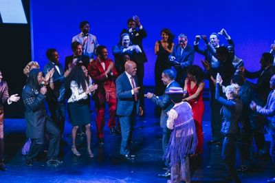 Berry Gordy and the cast of MOTOWN THE MUSICAL during curtain call  Photo