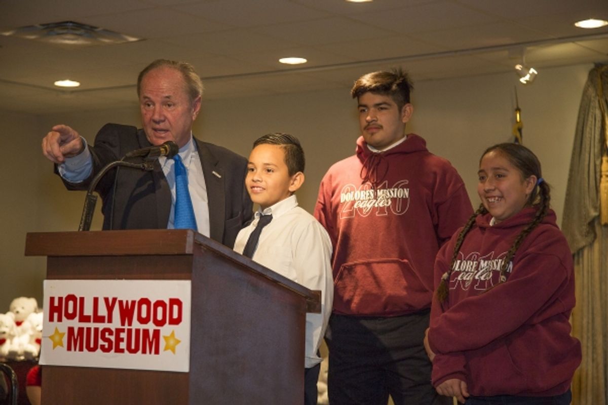 Mr Los Angeles, Tom LaBonge, and Dolores Mission students at 