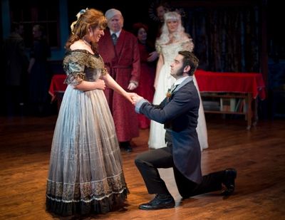 Bailey Seeker as Belle and Jonathan Hicks as Young Scrooge. Photo