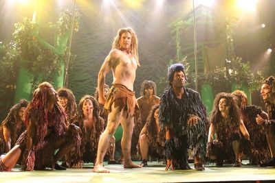 Jennifer Theriot (Kala), Chris Stevens (Tarzan), Cartreze Tucker (Terk) and the ensem Photo