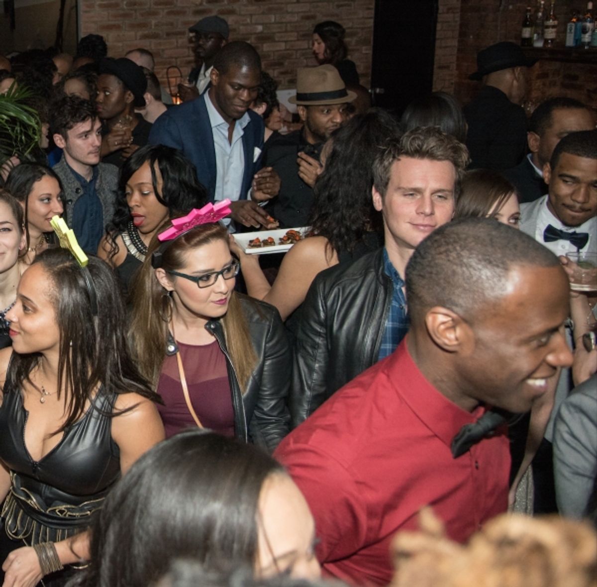 The crowd, including Jonathan Groff at 