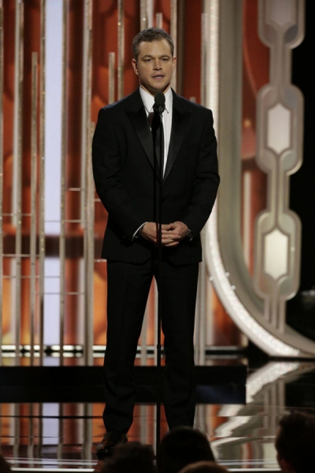 73rd ANNUAL GOLDEN GLOBE AWARDS -- Pictured: Matt Damon, Presenter at the 73rd Annual Golden Globe Awards held at the Beverly Hilton Hotel on January 10, 2016 -- (Photo by: Paul Drinkwater/NBC) at 