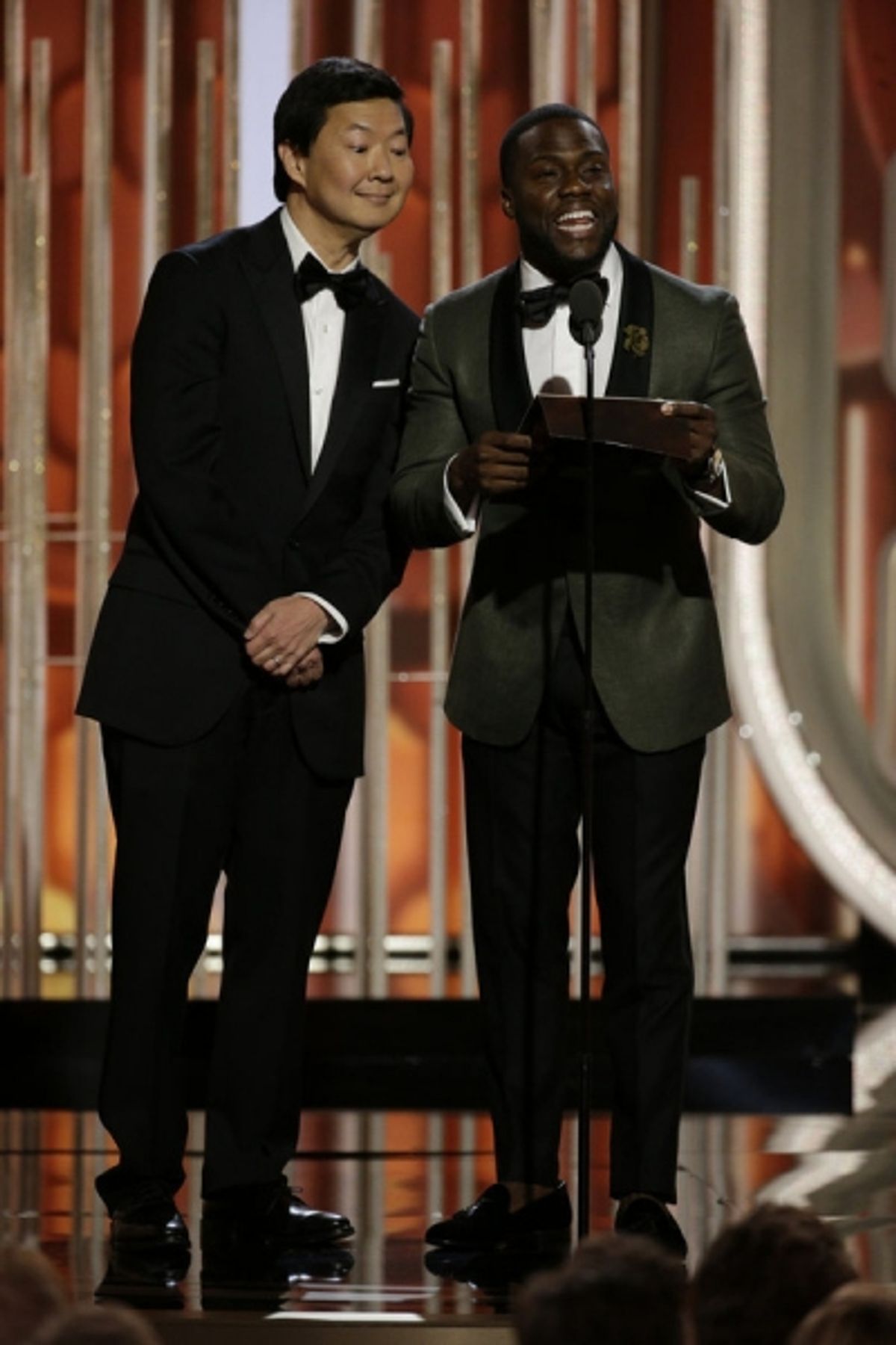 73rd ANNUAL GOLDEN GLOBE AWARDS -- Pictured: (l-r) Ken Jeong, Kevin Hart, Presenters at the 73rd Annual Golden Globe Awards held at the Beverly Hilton Hotel on January 10, 2016 -- (Photo by: Paul Drinkwater/NBC) at 