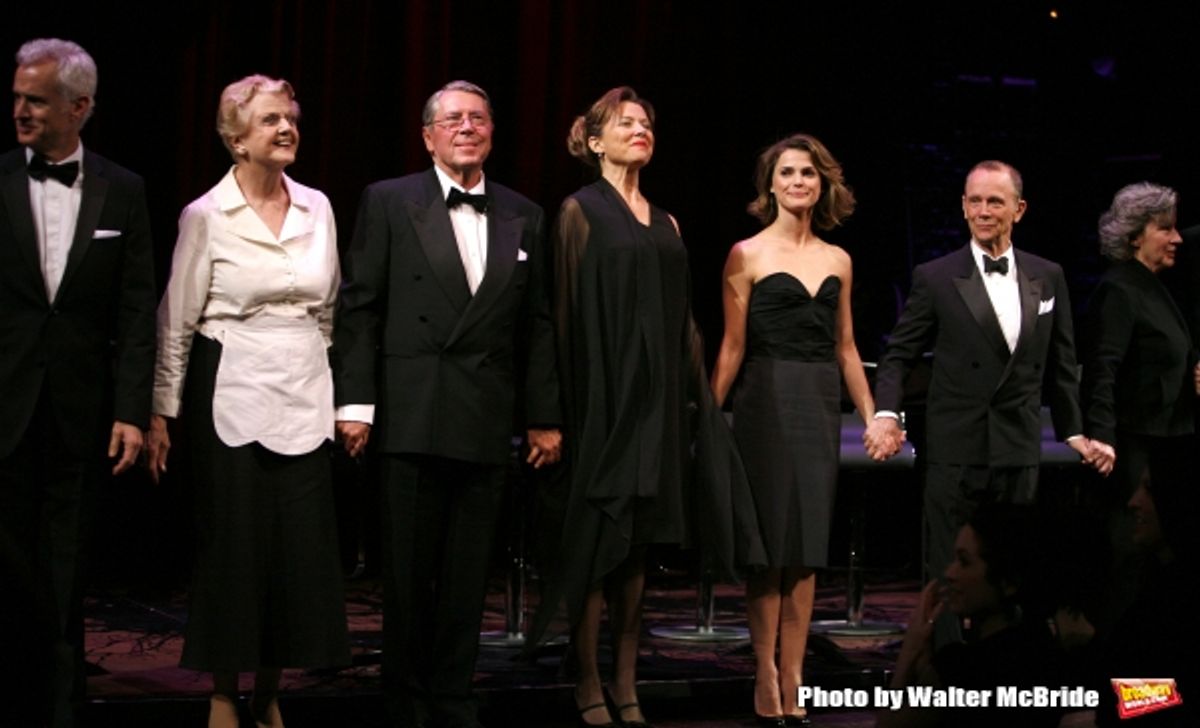 John Slattery, Angela Lansbury, Brian Bedford, Annette Bening, Keri Russell, Joel Grey & Zoe Caldwell.during the Curtain Call for The Actors Fund One Night Only Benefit of ALL ABOUT EVE at the Eugene O''Neill Theatre in New York City..November 10, 2008 at 