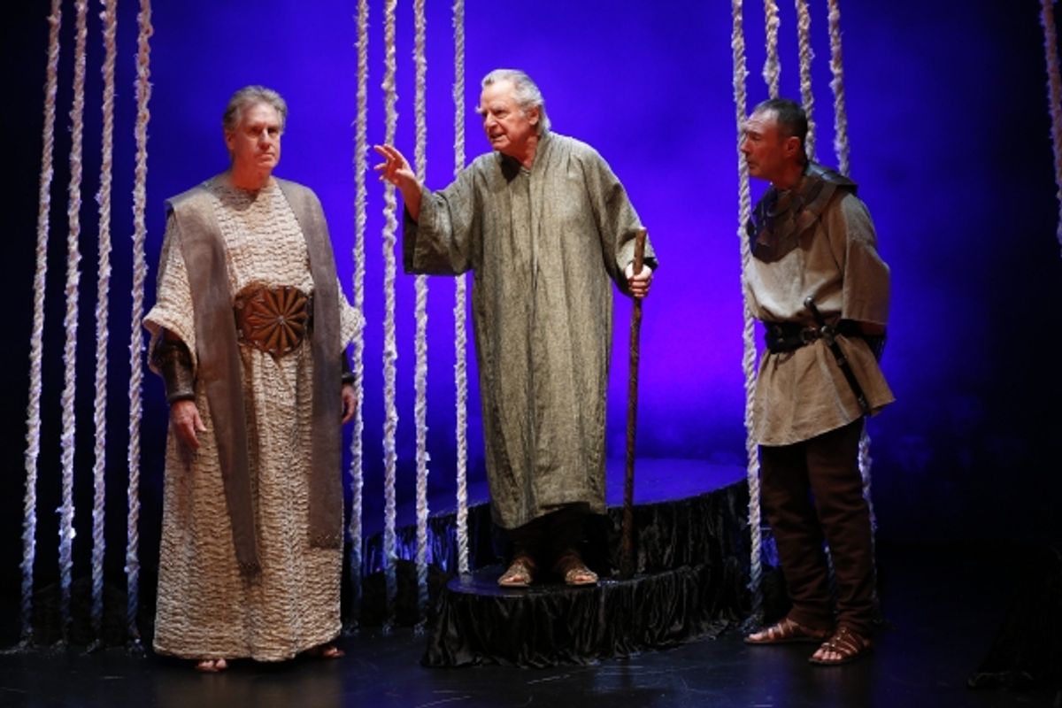 Paul O&#039;&#039;Brien as Creon, Robert Langdon Lloyd as Tiresias, and Colin Lane as the Guard at 