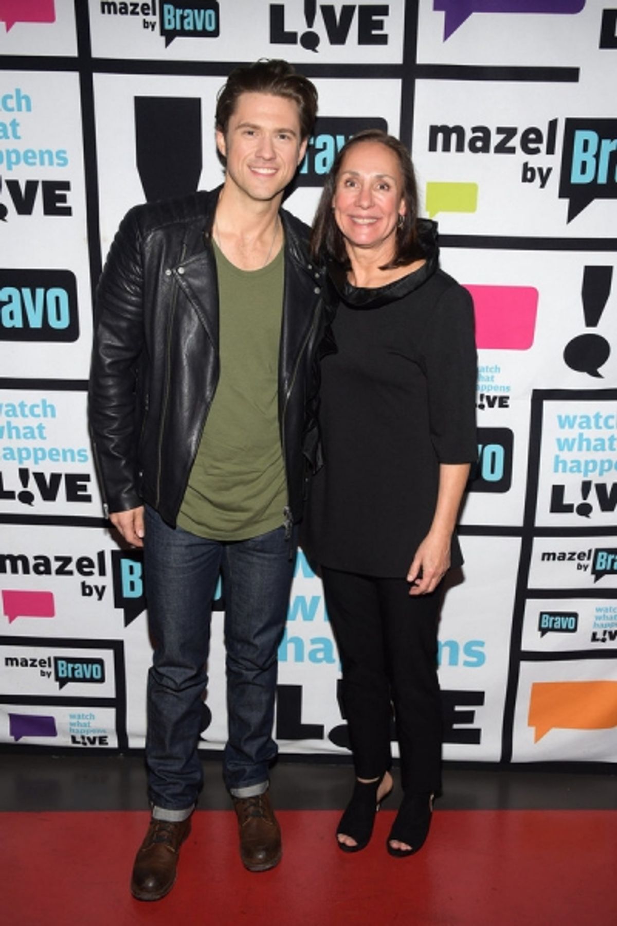 WATCH WHAT HAPPENS LIVE -- Episode 13015 -- Pictured: (l-r) Aaron Tveit, Laurie Metcalf -- (Photo by: Charles Sykes/Bravo) at 