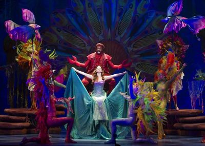 Melvin Abston as Sebastian, Alison Woods as Ariel and the cast of Disney''s THE LITTL Photo