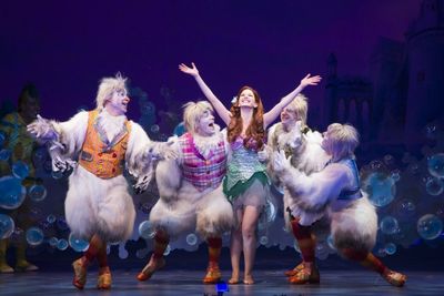 Jamie Torcellini as Scuttle, Alison Woods as Ariel and the cast of Disney''s THE LITT Photo