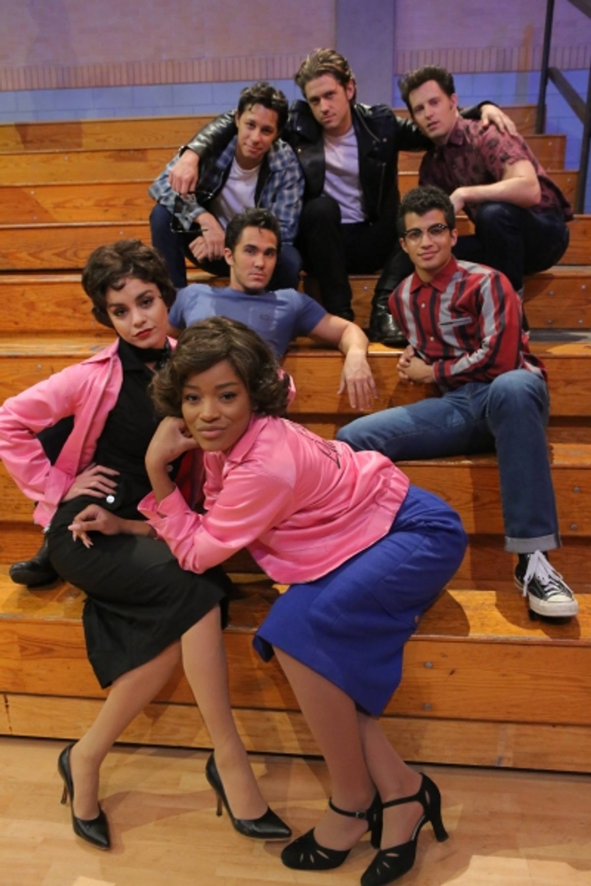 GREASE: LIVE: (Clockwise from top) David Del Rio, Aaron Tveit, Andrew Call, Jordan Fisher, Keke Palmer, Vanessa Hudgens and Carlos PenaVega rehearse for GREASE: LIVE airing LIVE Sunday, Jan. 31, 2016 (7:00-10:00 PM ET live/PT tape-delayed), on FOX. Cr: Ke at 