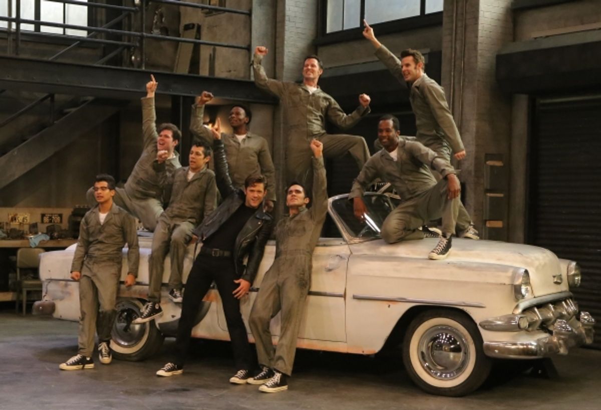 GREASE: LIVE: (L-R) Aaron Tveit and Cast rehearse for GREASE: LIVE airing LIVE Sunday, Jan. 31, 2016 (7:00-10:00 PM ET live/PT tape-delayed), on FOX. Â© 2016 Fox Broadcasting CO. Cr: Kevin Estrada/FOX at 