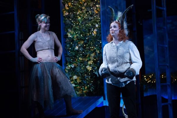 Puck (Erin Weaver, left) looks upon the newly transformed Bottom (Holly Twyford) with Photo