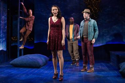 Helena (Kim Wong, front) puts her foot down and sets things straight, with Hermia (Be Photo