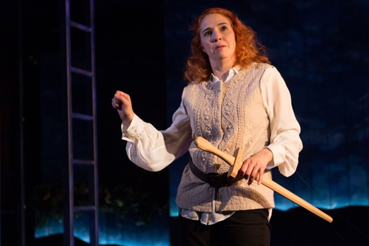 Bottom (Holly Twyford) rehearses for her role as Pyramus in Shakespeareâ€s A Midsummer Nightâ€s Dream. at 