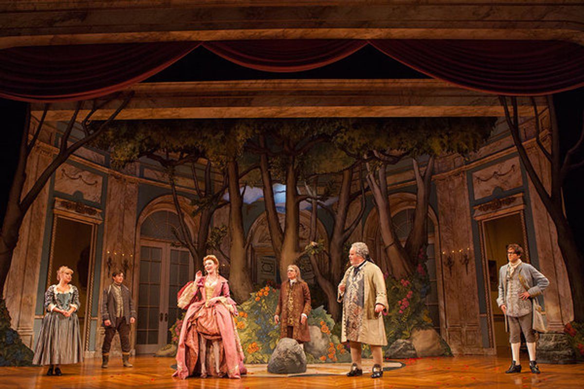 The cast of the West Coast premiere of David Ives's THE METROMANIACS at 