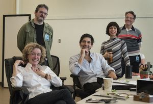 Lisa Banes, sound designer John Zalewski, David Clayton Rogers, playwright Sheila Cal Photo