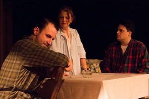 TIM SAMLAND (Biff), KATHI ALEMAN (Linda) and GABE HACKER (Happy) Photo