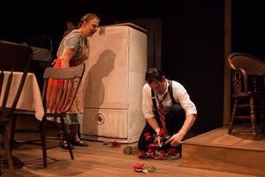 GABE HACKER (Happy), KATHI ALEMAN (Linda) and TIM SAMLAND (Biff)  Photo