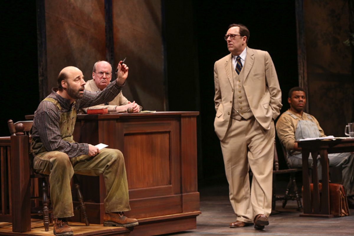 Remi Sandri as Bob Ewell, Robert Rutland as Judge Taylor, Skip Greer as Atticus Finch and Lorenzo Parnell as Tom Robinson at 