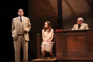 Skip Greer as Atticus Finch, Sallie Koenig as Mayella Ewing, Robert Rutland as Judge Taylor @ BroadwayWorld Skip Greer as Atticus Finch, Sallie Koenig as Mayella Ewing, Robert Rutland as Judge Photo