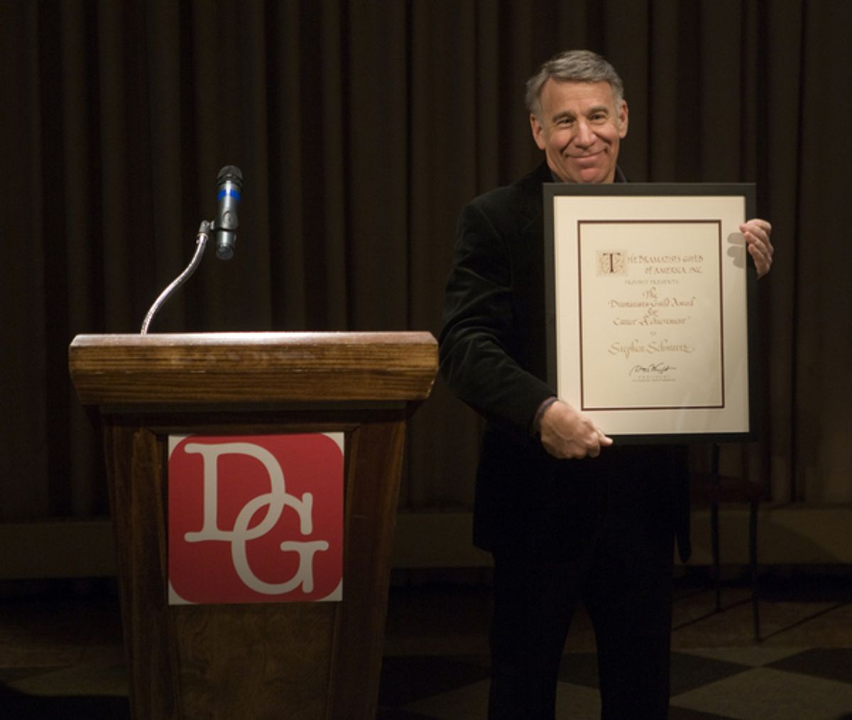 Stephen Schwartz receiving the Career Achievement Award at the Dramatists Guild 2016 Awards Night. Photo by Walter Kurtz. at 