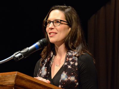 Lauren Gunderson receiving the Lanford Wilson Award at the Dramatists Guild 2016 Awar Photo
