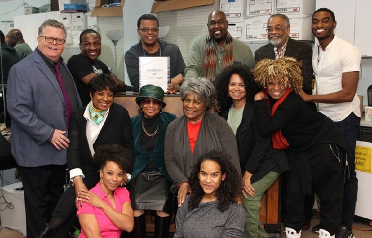 The cast of DON'T BOTHER ME, I CAN'T COPE meets Micki Grant (center).   at 