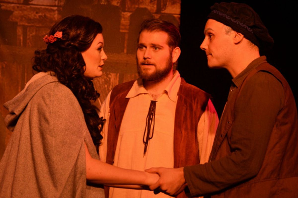 Beauty (Kaitlyn Baldwin) tells Papa (Eric Fletcher) and Chance (Zanden Hogrelius) about the Beast at 