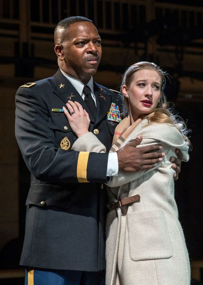 Othello (James Vincent Meredith) clings tightly to his bride Desdemona (Bethany Jilla Photo