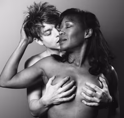 Kyle Coffman and JoAnna Rhinehart in a steamy photo shoot for George Street Playhouse Photo