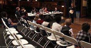 Merri Sugarman speaks with some School of Rock auditionees Photo