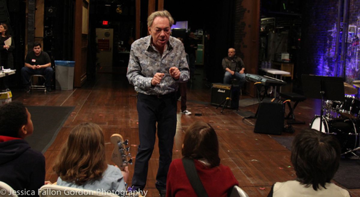 Andrew Lloyd Webber speaks with some School of Rock auditionees at 