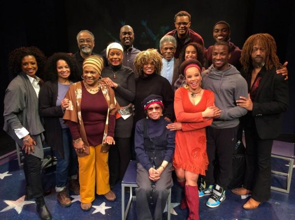 The Full Company joined by Micki Grant (center), Hope Clark and Andre de Shields Photo