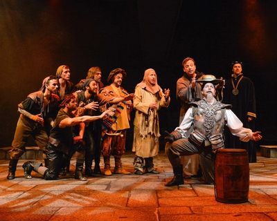 Paul Schoeffler (Don Quixote) and ensemble in 'The Golden Helmet Of Mambrino.' Photo