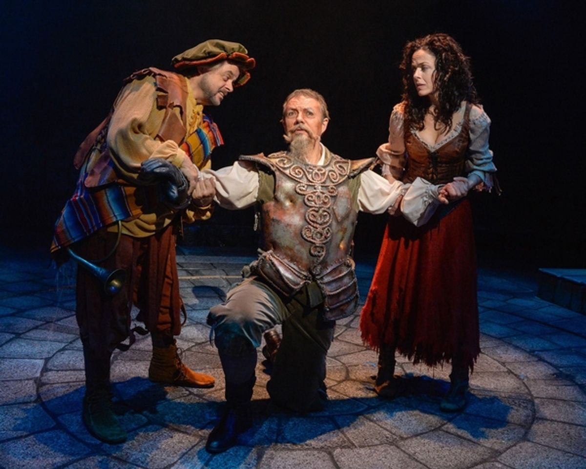 Gary Marachek as Sancho, Michelle Dawson as Aldonza, Paul Schoeffler as Don Quixote at 