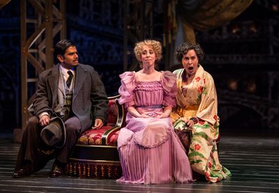 Ronobir Lahiri (Ambrose Kemper), Theo Allyn (Ermengarde) and Marilyn Dodds Frank (Flo Photo